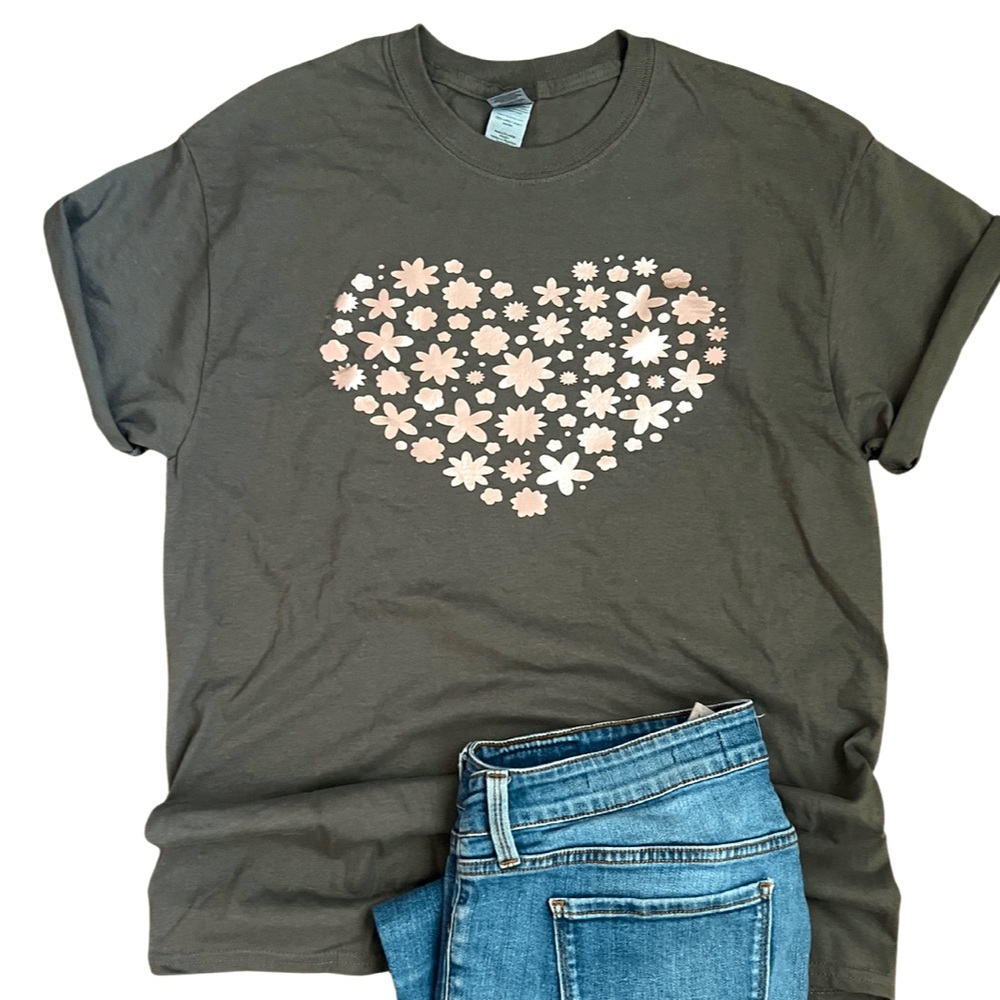 Gray T-shirt with Rose Gold Heart Adult Unisex